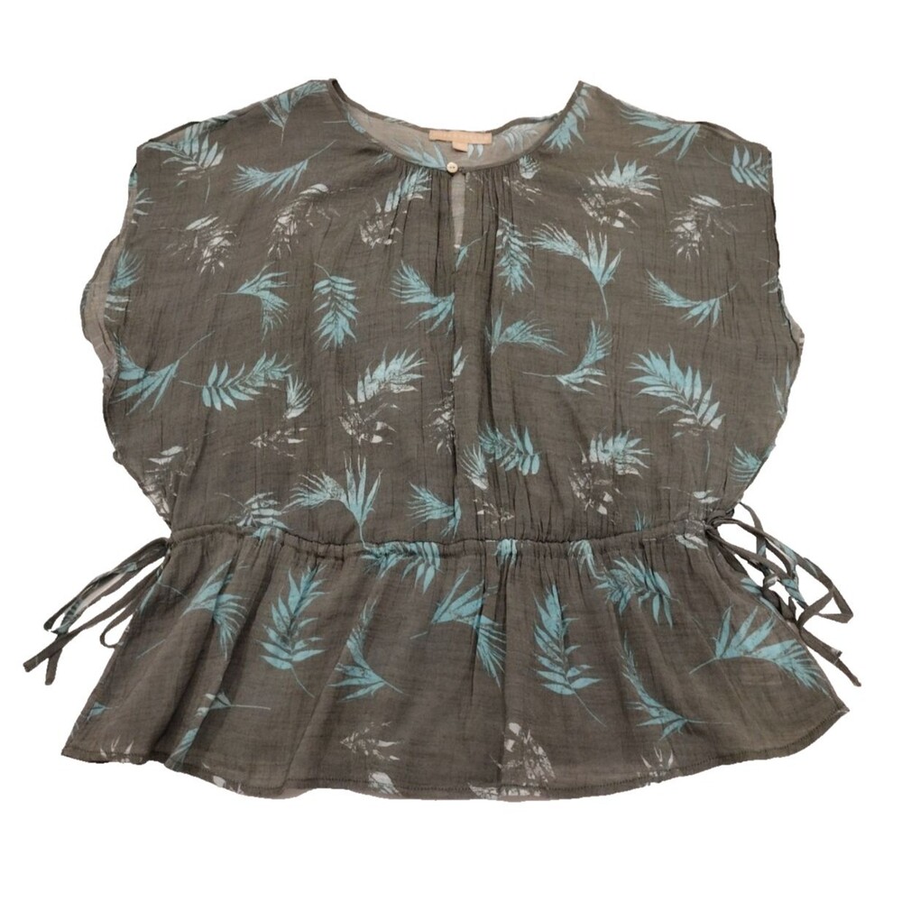 Hope & Harlow Women's 2X Dark Olive Grey Blue Tropical Leaves Plus Size Blouse - Picture 5 of 7